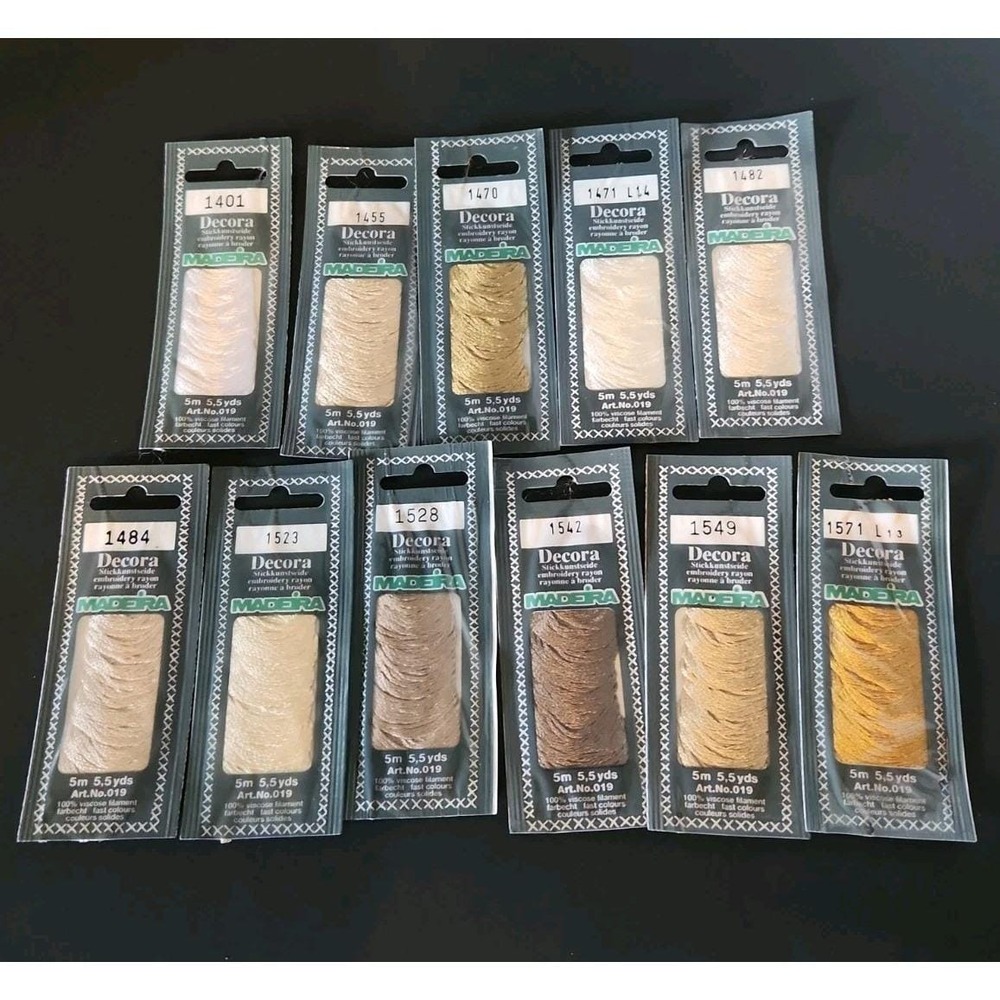 11pc Madeira Decora Embroidery Floss Lot  Mixed Golds & Silvers Rayon High Sheen